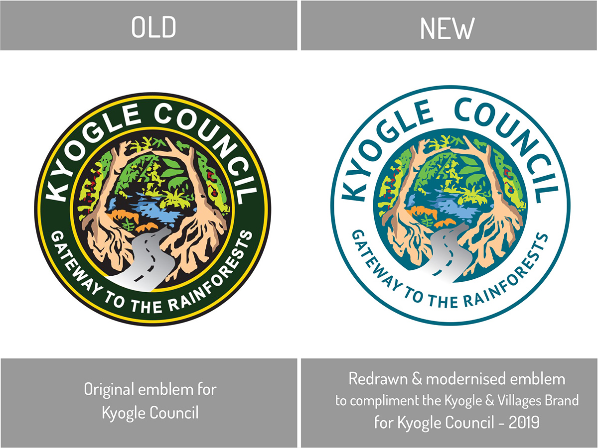 Kyogle council emblem - modernised design -old vs new